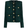 Collarless 4 pkts tweed jacket