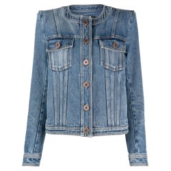 Collarless denim jacket