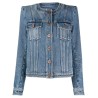 Collarless denim jacket