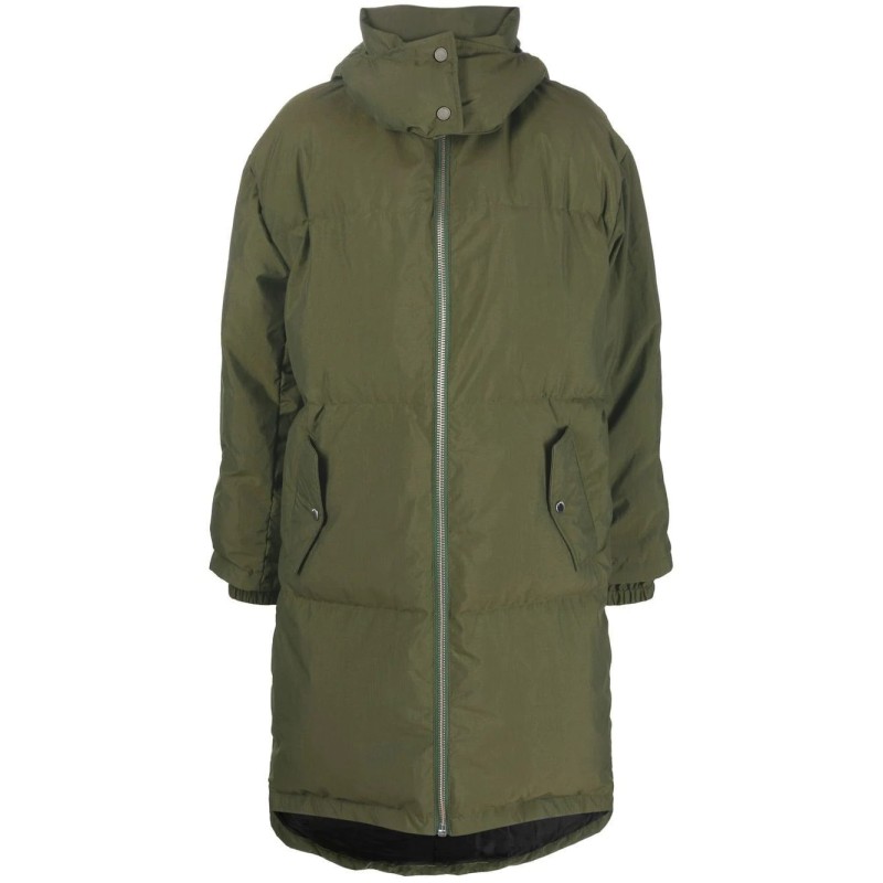 Contrast hood long puffer coat