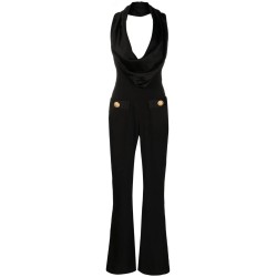 Cowl neck crepe flare jumpsuit