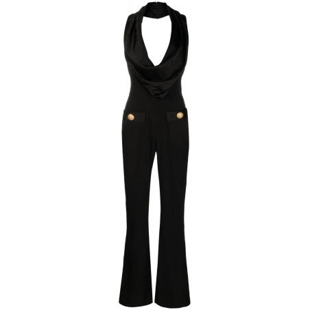 Cowl neck crepe flare jumpsuit