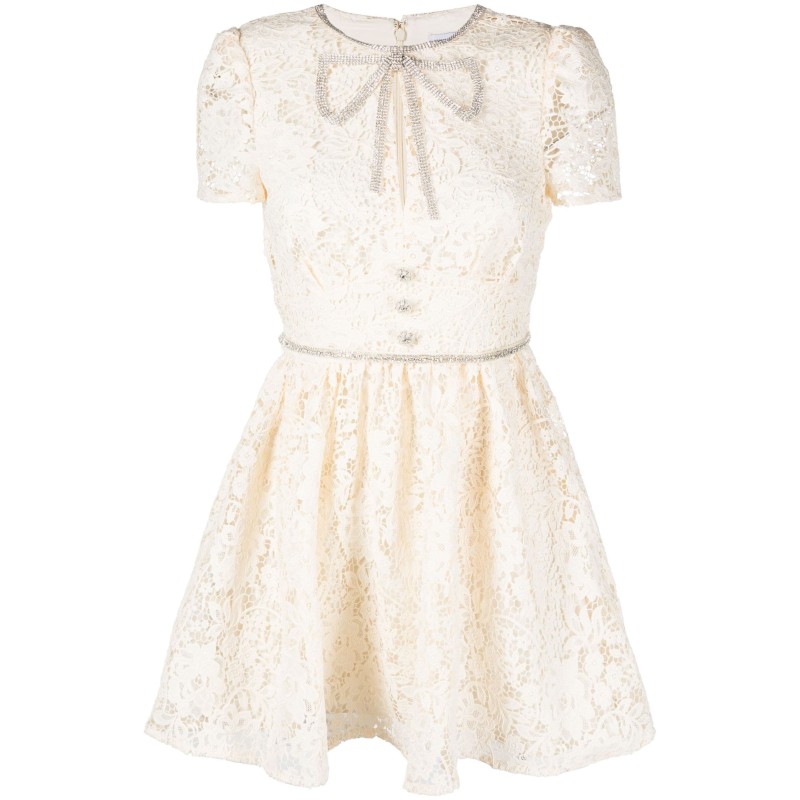 Cream cord lace bow mini dress