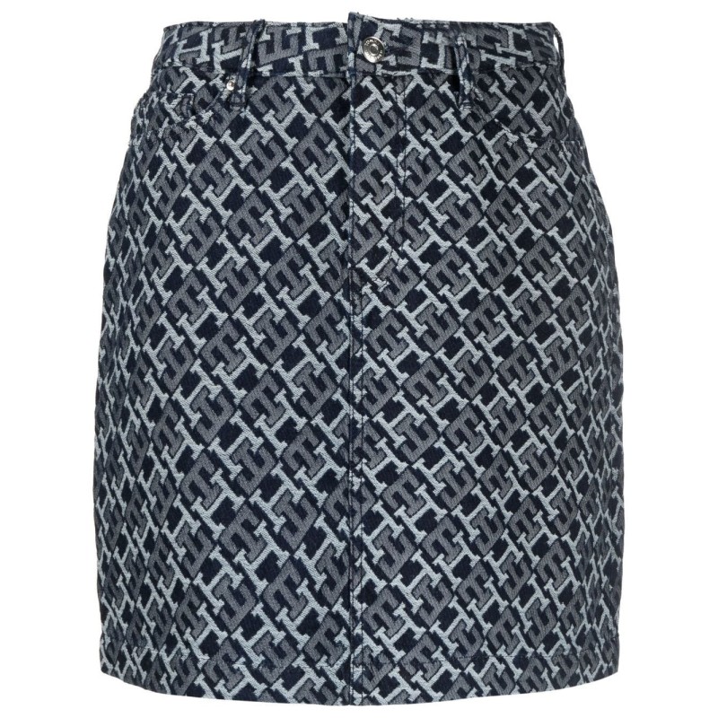 Denim short monogram skirt