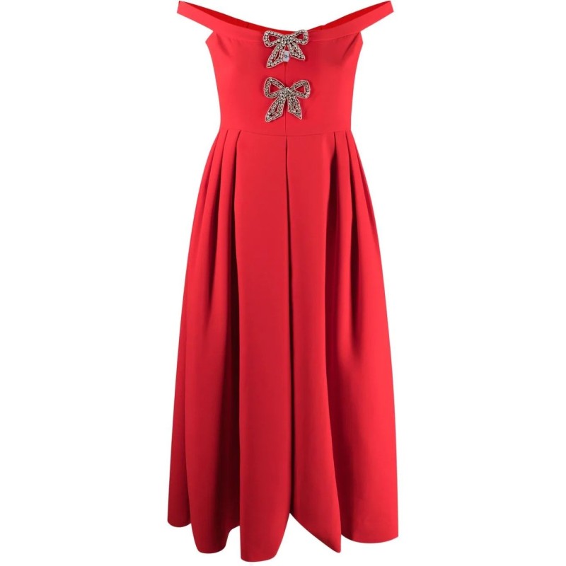 Red crepe bow midi dress