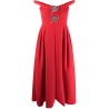 Red crepe bow midi dress