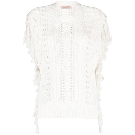 Poncho with embroidered fringe