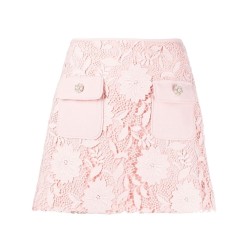 Pink guipure lace mini skirt