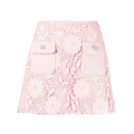 Pink guipure lace mini skirt