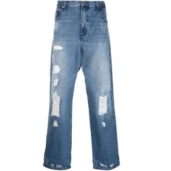 Wide leg distressed jeans