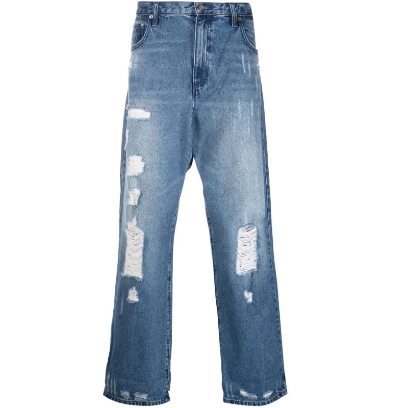 Wide leg distressed jeans