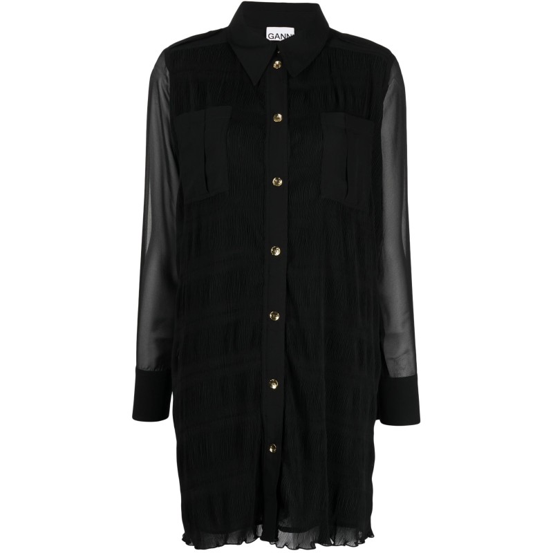 Pleated georgette shirt dress