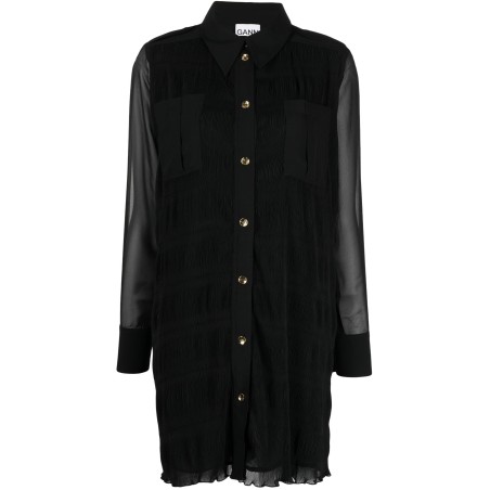 Pleated georgette shirt dress