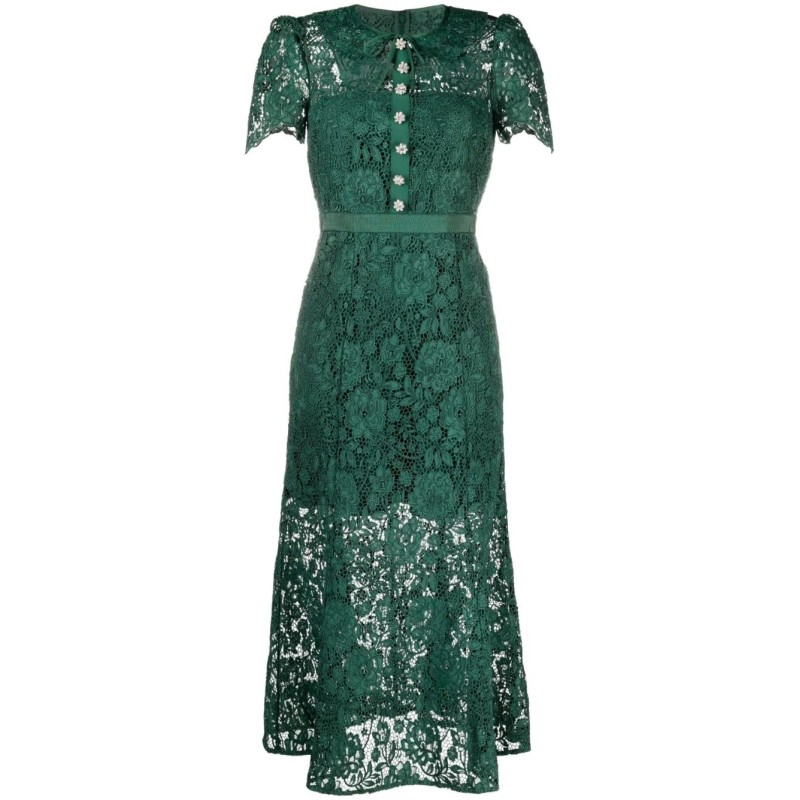 Green cord lace midi dress