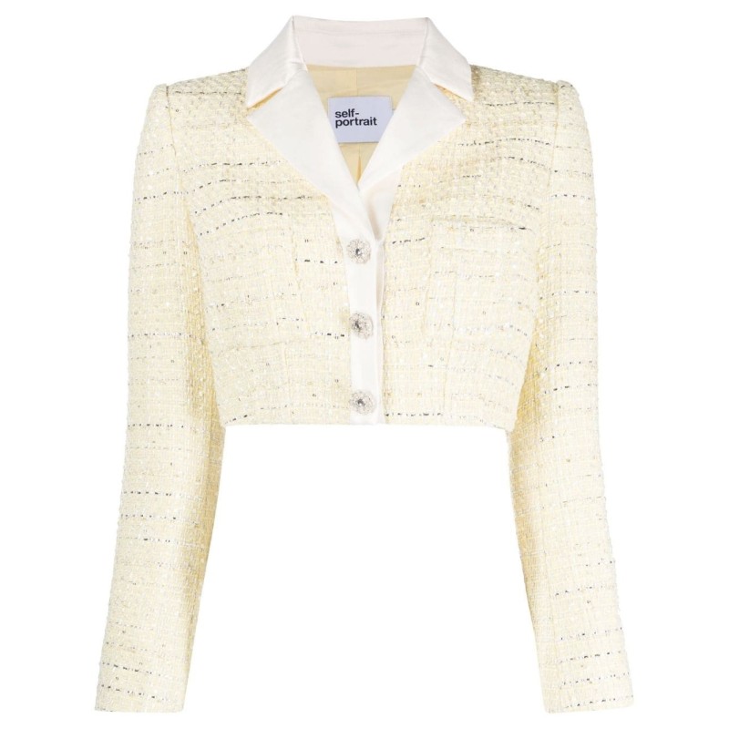 Yellow boucle cropped jacket