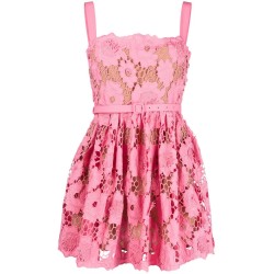 Pink 3d cotton lace mini dress