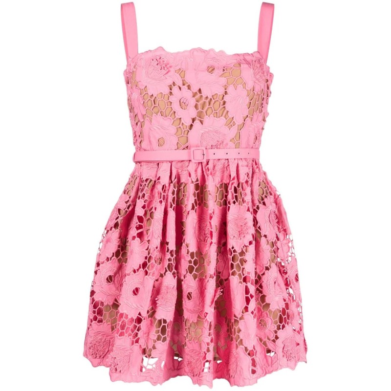 Pink 3d cotton lace mini dress