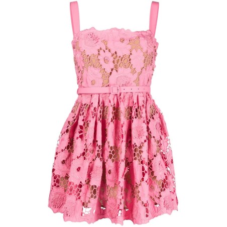 Pink 3d cotton lace mini dress