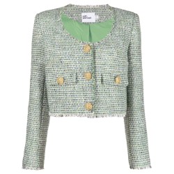 Green boucle cropped jacket