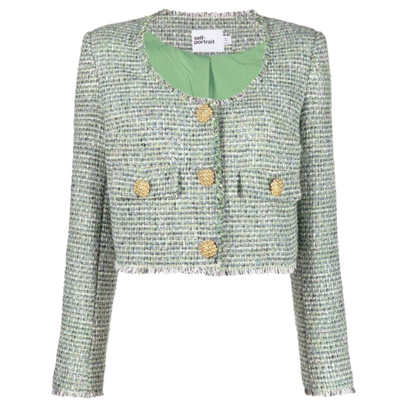 Green boucle cropped jacket