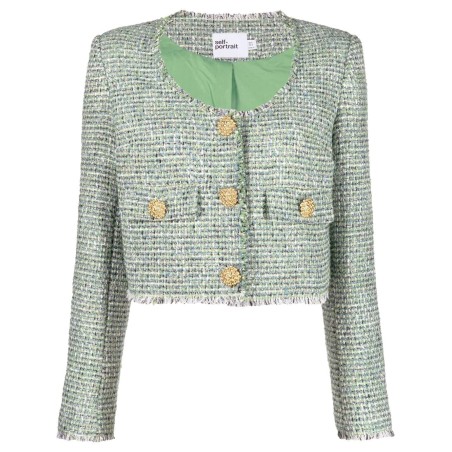 Green boucle cropped jacket