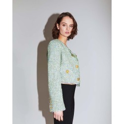 Green boucle cropped jacket