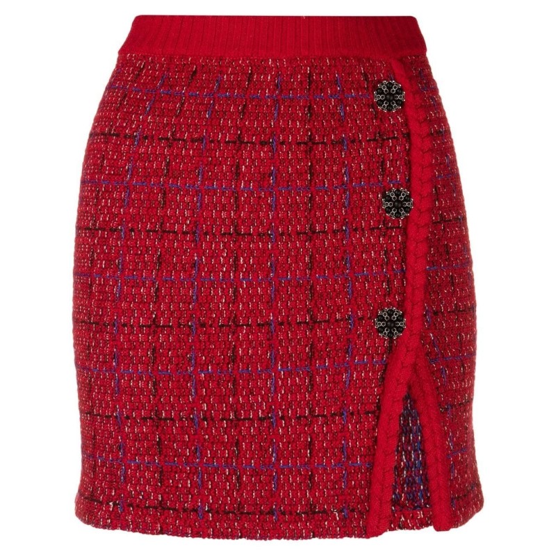 Red melange knit mini skirt