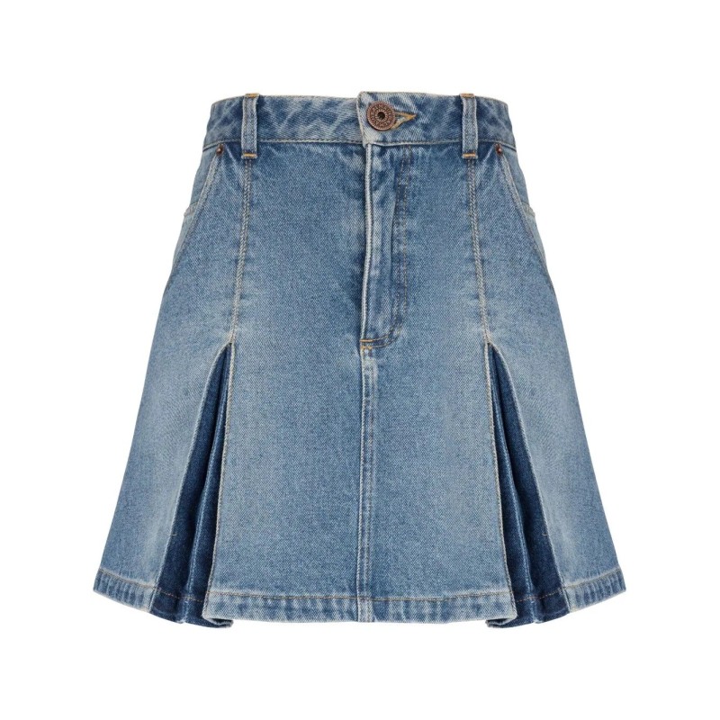 Vintage denim pleated skirt