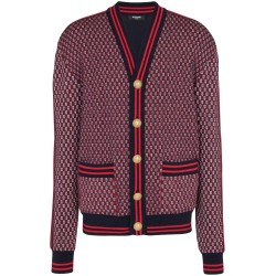 Monogram check wool cardigan