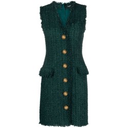 V-neck buttoned tweed dress