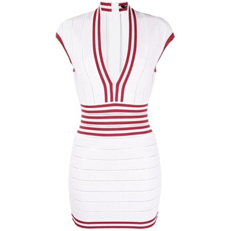 V NECK STRIPED KNIT DRESS