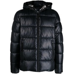 Hooded logo tape puffer