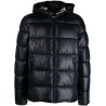 Hooded logo tape puffer