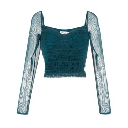 Teal shirred powermesh top