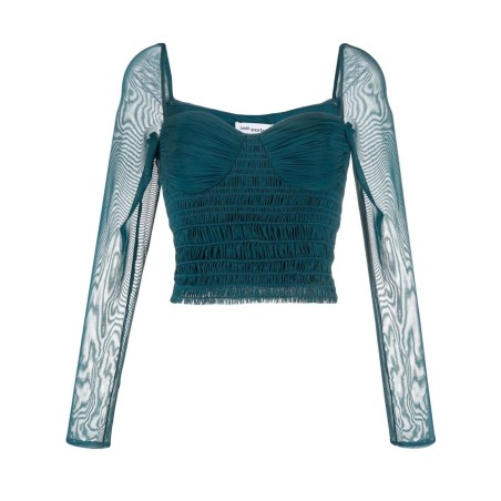 Teal shirred powermesh top