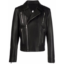 ZIPPED LEATHER BIKER JACKET