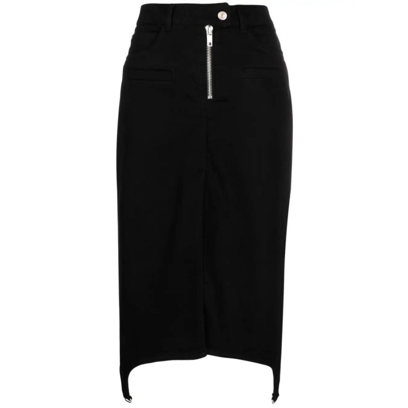 Long zipper black denim skirt