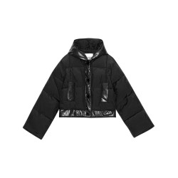 Mix puffer hooded short jacket