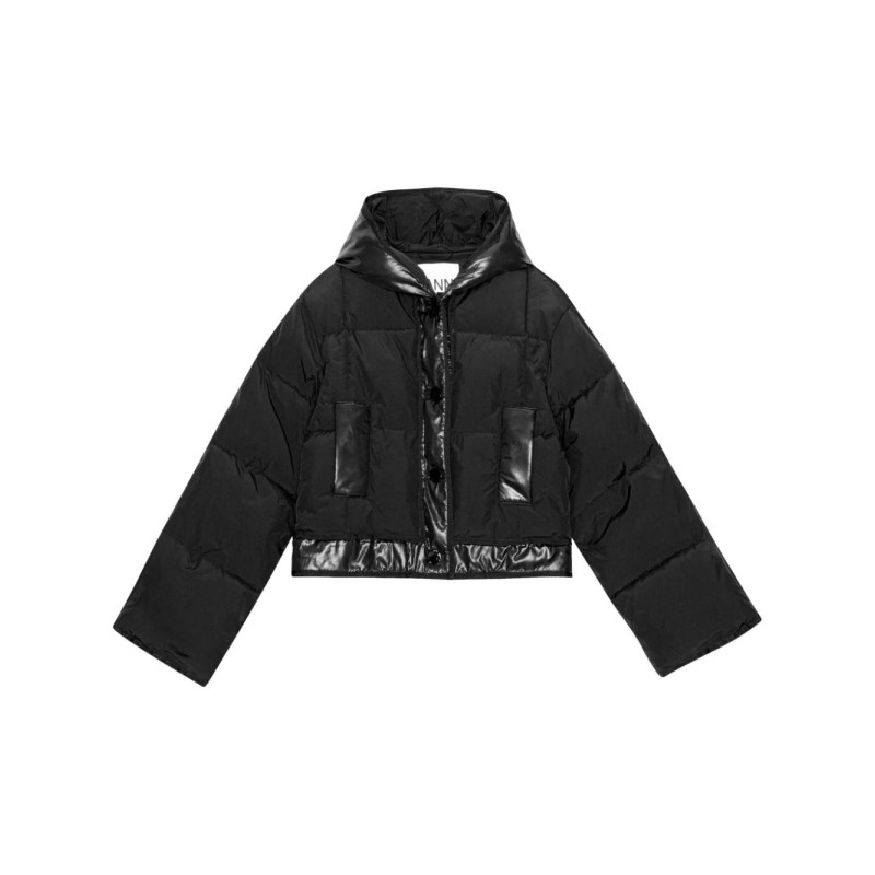 Mix puffer hooded short jacket