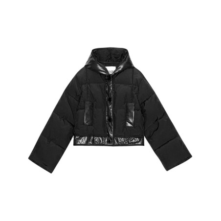 Mix puffer hooded short jacket