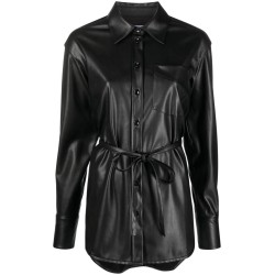 Faux leather shirt jacket