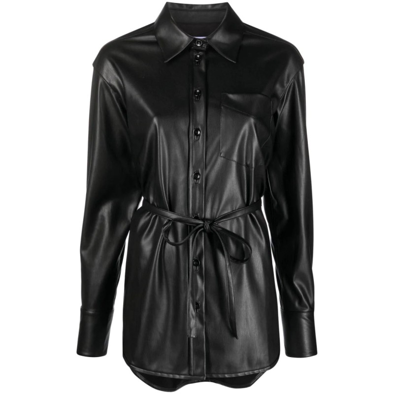 Faux leather shirt jacket