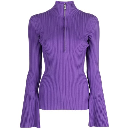 Viscose rib zip sweater