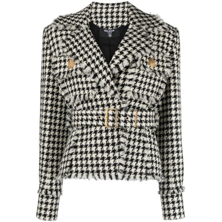 Houndstooth belted short jacke