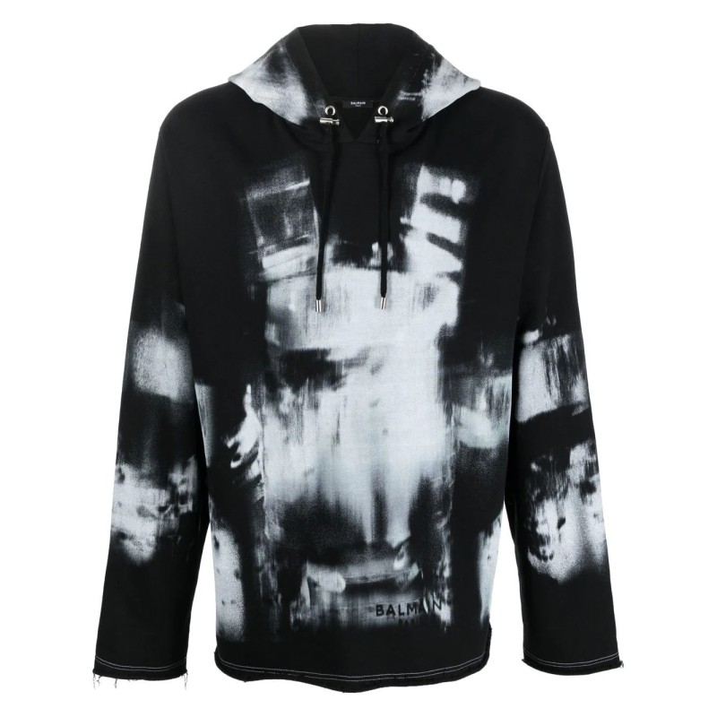 X-ray print raw edge hoodie