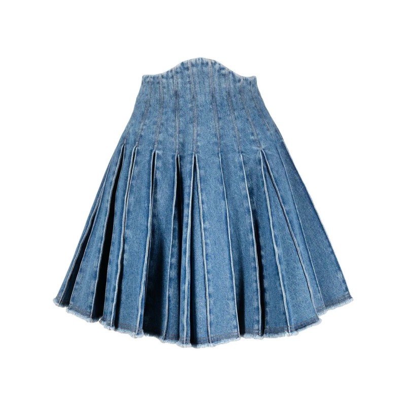 Hw blue denim pleated skirt