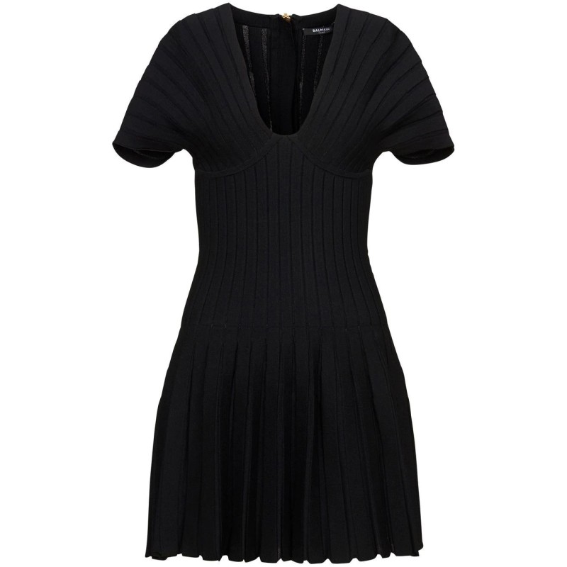 Pleated knit short dress