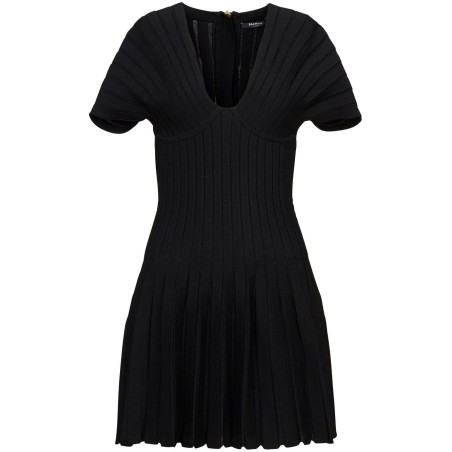 Pleated knit short dress