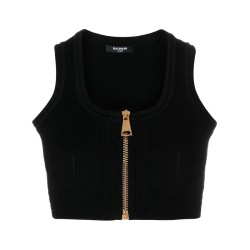 Ribbed knit zipped bra top