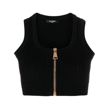 Ribbed knit zipped bra top